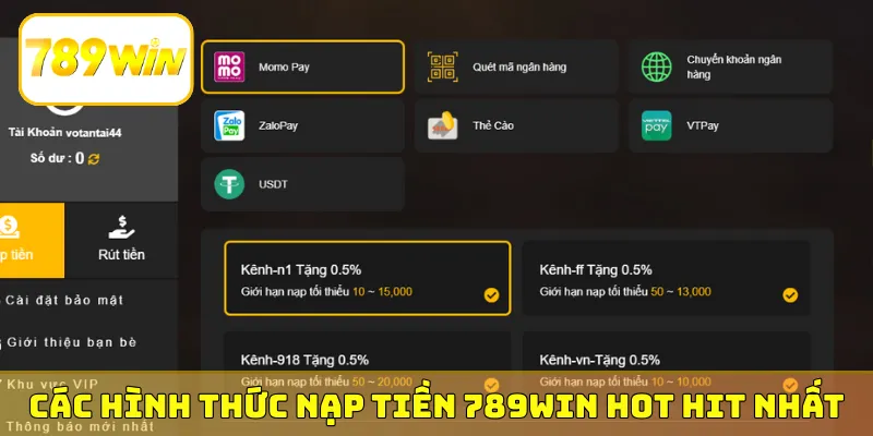 Các hình thức nạp tiền 789Win hot hit nhất