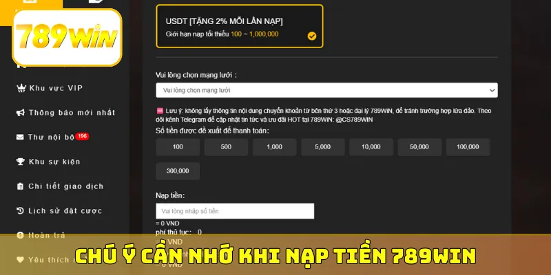 Chú ý cần nhớ khi nạp tiền 789Win